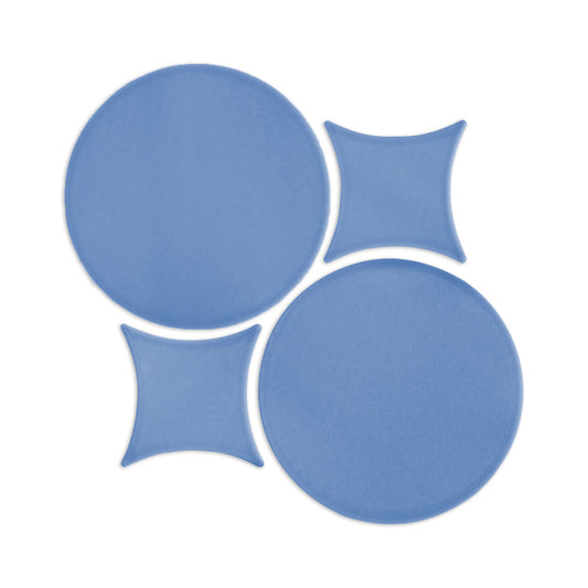 Denim blue clay tiles with interlocking circles and star-like rombo shapes by Clay Imports.