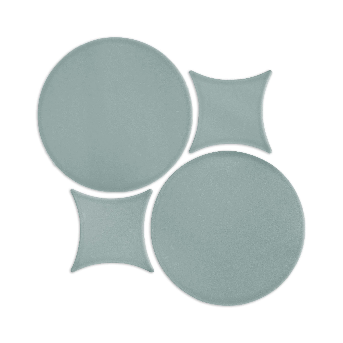 Muted green Rombo & Circle shape clay tile by Clay Imports, with an interlocking geometric pattern of circles and curved squares.