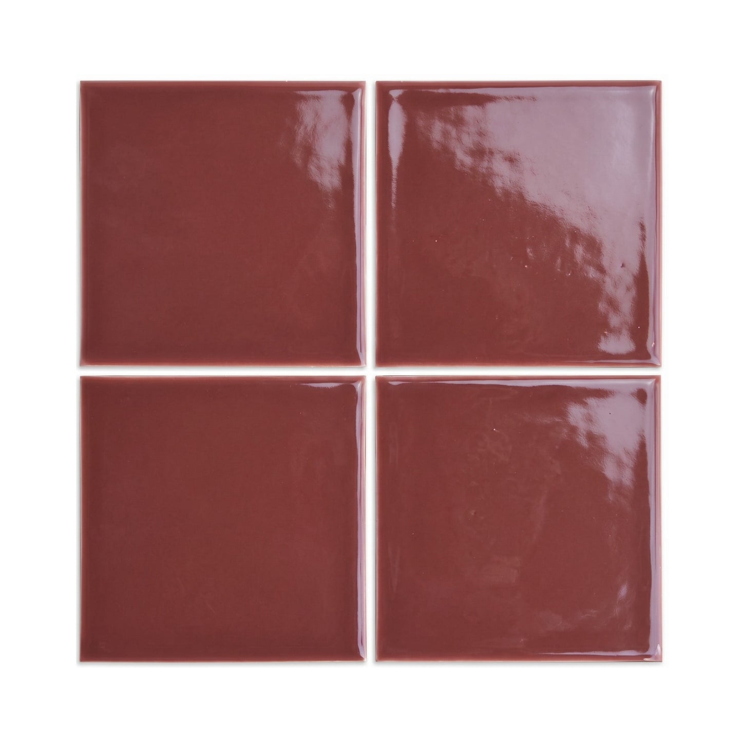 Four burgundy solid tiles by Clay Imports with a glossy finish, arranged in a 2x2 grid.