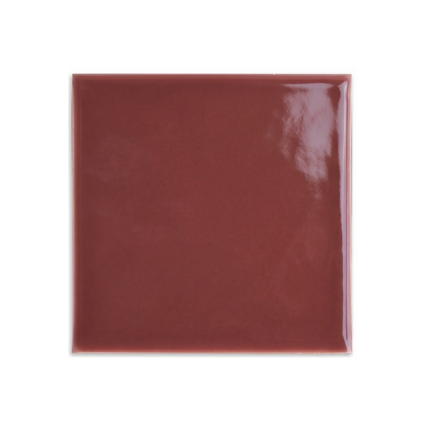 Burgundy gloss 4x4 tile sample by Clay Imports on a white background, featuring a reflective surface.