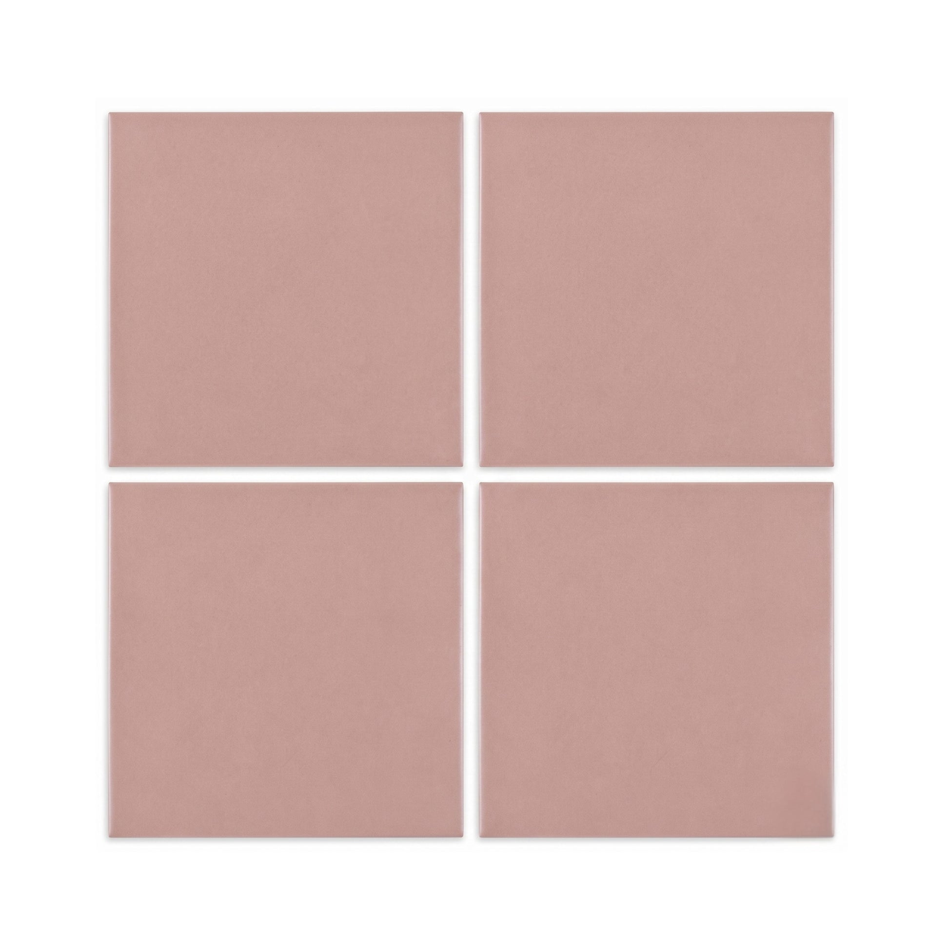 Rosewater Matte 4x4 Solid Tiles by Clay Imports, arranged in a 2x2 grid with white grout lines.