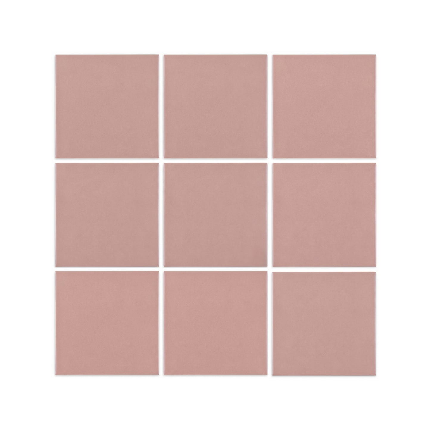 Rosewater matte solid tile by Clay Imports, arranged in a 3x3 grid with white grout.