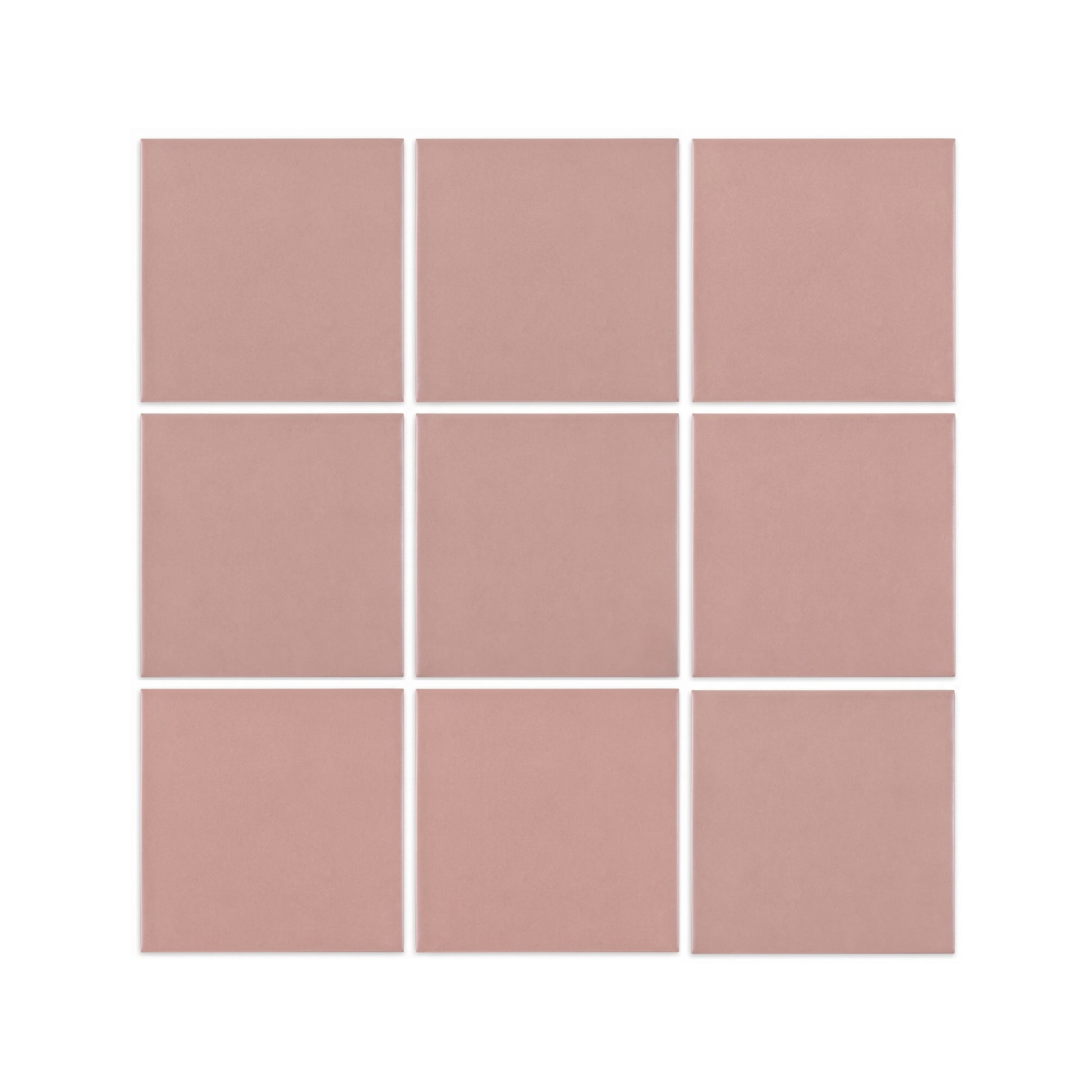Rosewater matte solid tile by Clay Imports, arranged in a 3x3 grid with white grout.