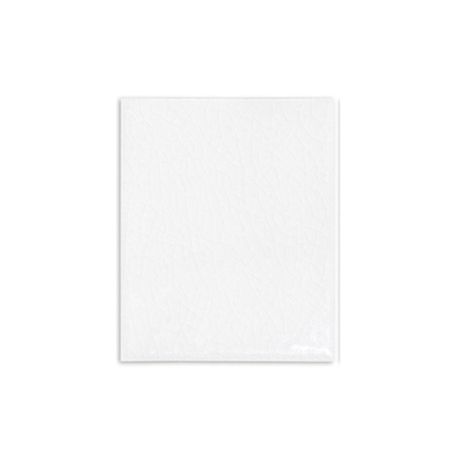 Three white crackle gloss solid tiles by Clay Imports, arranged in a row.