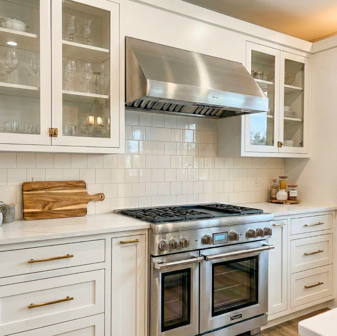 Fossil Gloss 4x5 Solid Tile by Clay Imports, showing a glossy white rectangular finish as a kitchen backsplash.