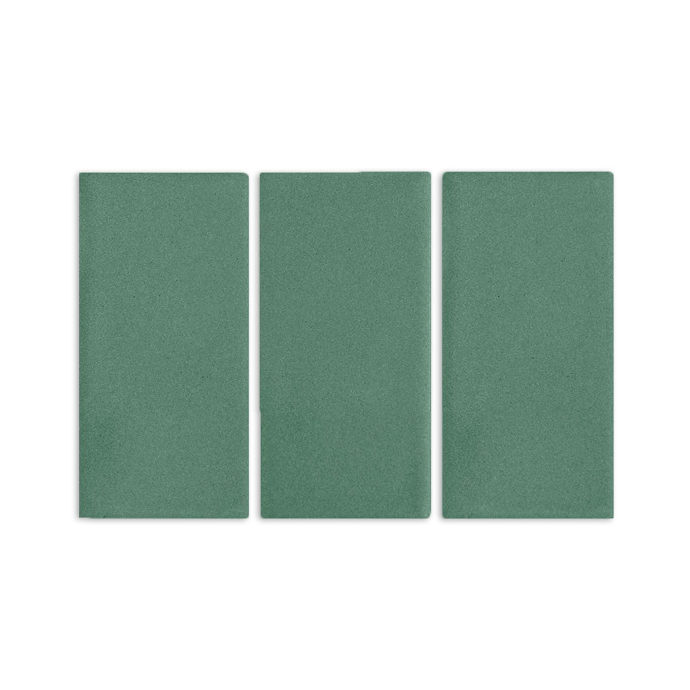 Three green rectangular clay tiles by Clay Imports, arranged vertically with a subtle textured finish.