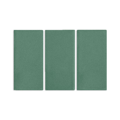 Three green rectangular clay tiles by Clay Imports, arranged vertically with a subtle textured finish.