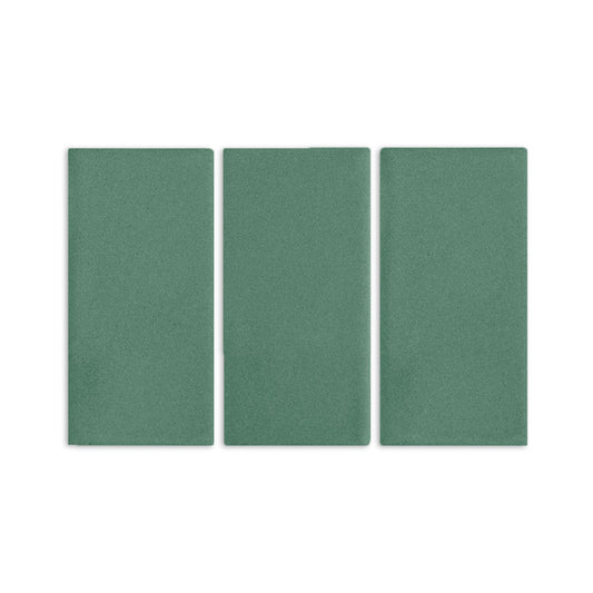 Three green rectangular clay tiles by Clay Imports, arranged vertically with a subtle textured finish.