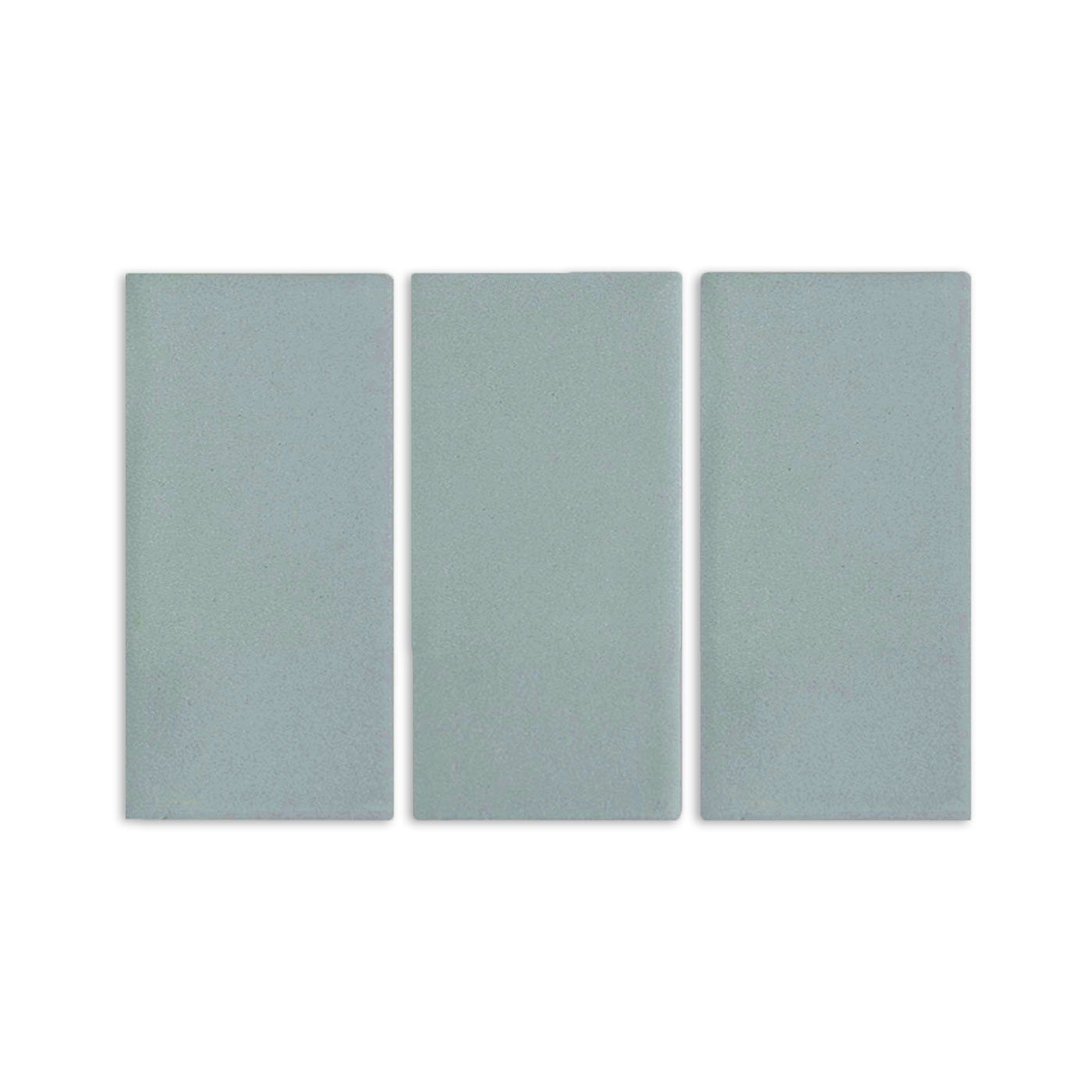 Three 4x8 light green clay tiles by Clay Imports, arranged vertically side-by-side with a matte finish.