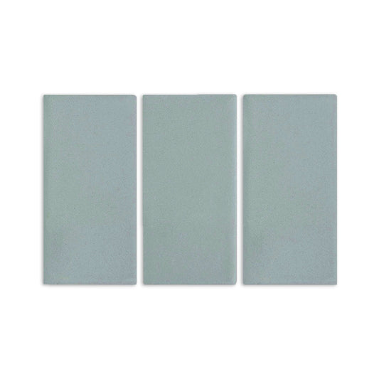Three 4x8 light green clay tiles by Clay Imports, arranged vertically side-by-side with a matte finish.