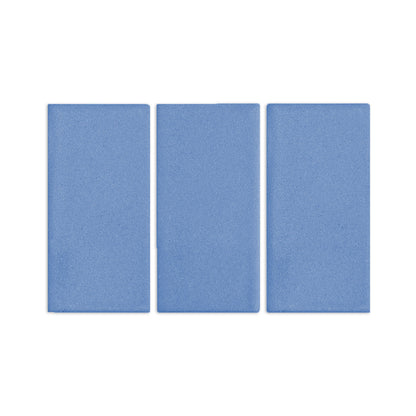 Three denim blue rectangular clay tiles by Clay Imports, arranged vertically with a subtle matte texture.
