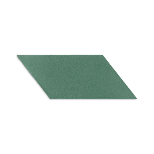 Cilantro green parallelogram clay tile by Clay Imports with a subtle textured finish, angled on a white background.