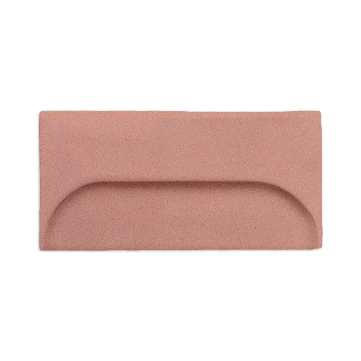 Rectangular pink clay tile by Clay Imports, with a smooth, wide oval recess.