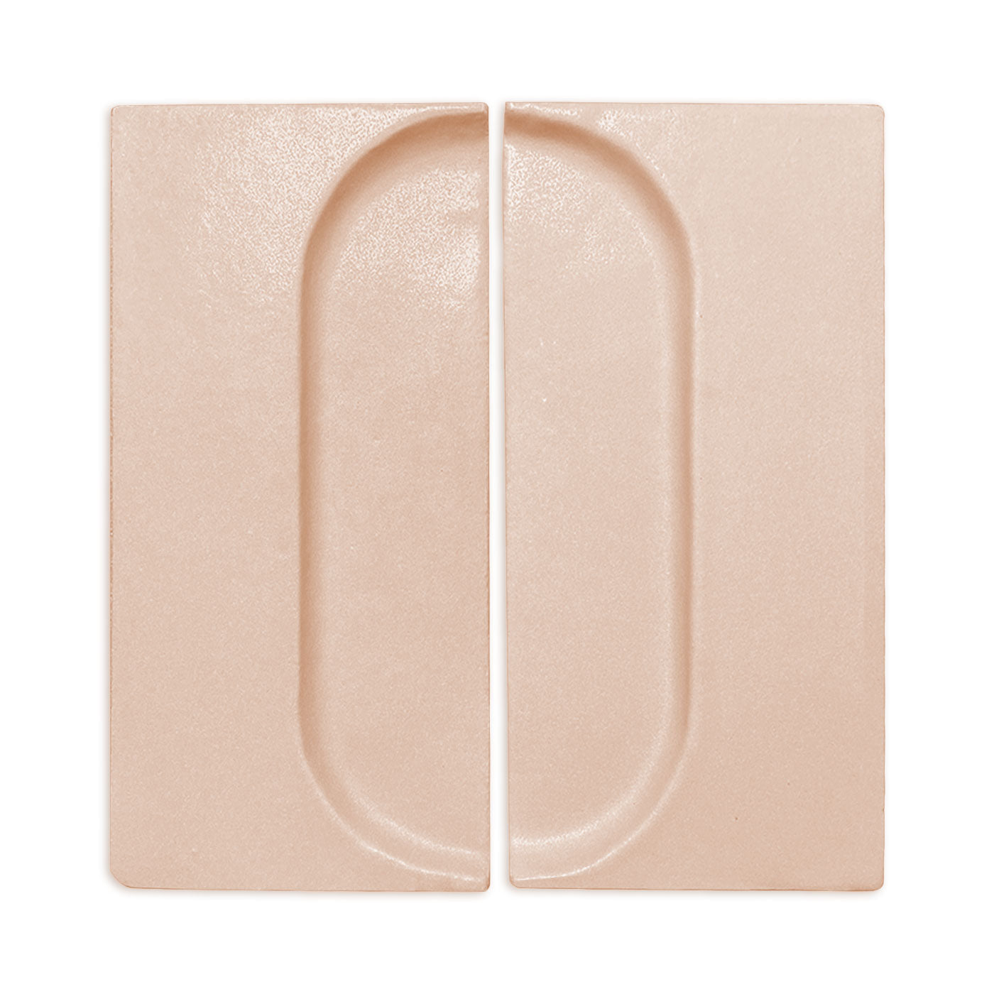 Two sandy beige rectangular clay tiles with oval recesses by Clay Imports, featuring a subtle textured surface.