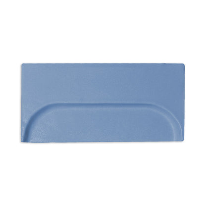 Blue rectangular clay tile by Clay Imports, featuring a large oval indentation and a textured matte finish.