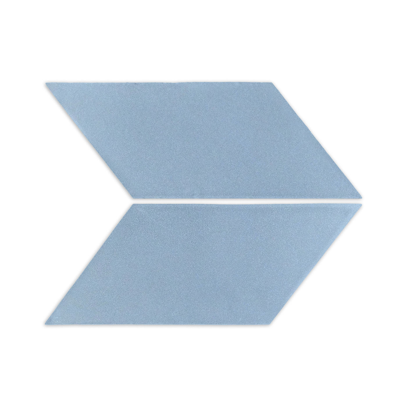Two blue agate parallelogram clay tiles by Clay Imports, arranged in an arrow pattern on a white background.