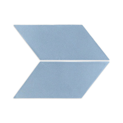 Two blue agate parallelogram clay tiles by Clay Imports, arranged in an arrow pattern on a white background.