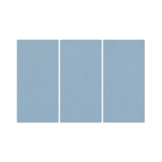 Three rectangular blue clay tiles by Clay Imports, with a fine granular texture on a white background.