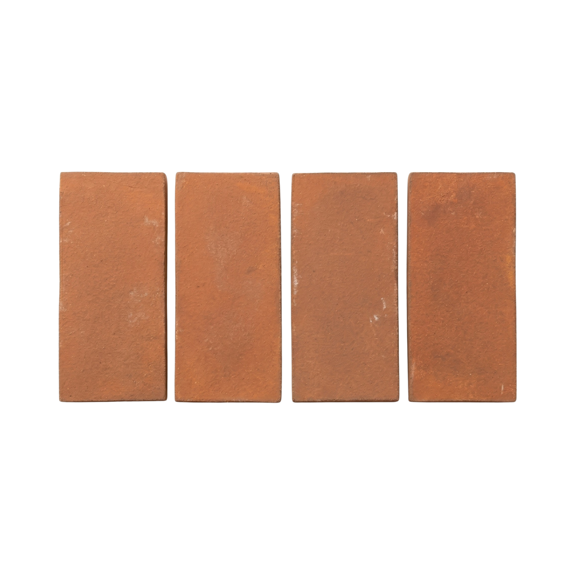 Four rectangular umber Cotto tiles by Clay Imports arranged vertically side-by-side with subtle texture variation.