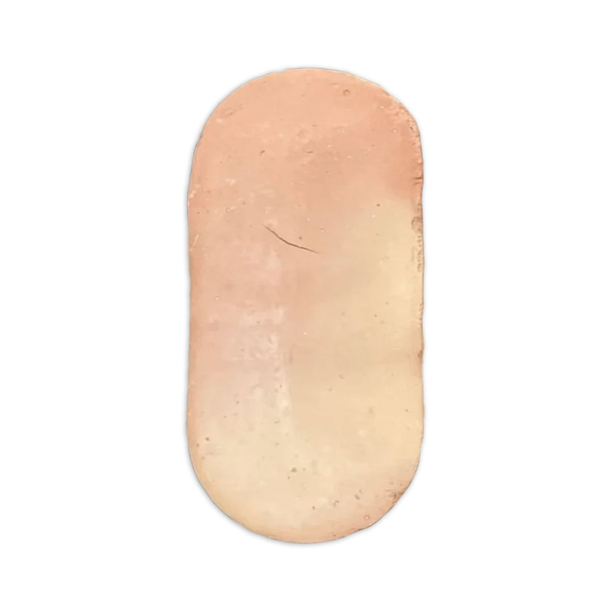 Smooth matte terracotta tile by Clay Imports, in a peachy-pink to cream gradient with an elongated rounded shape.