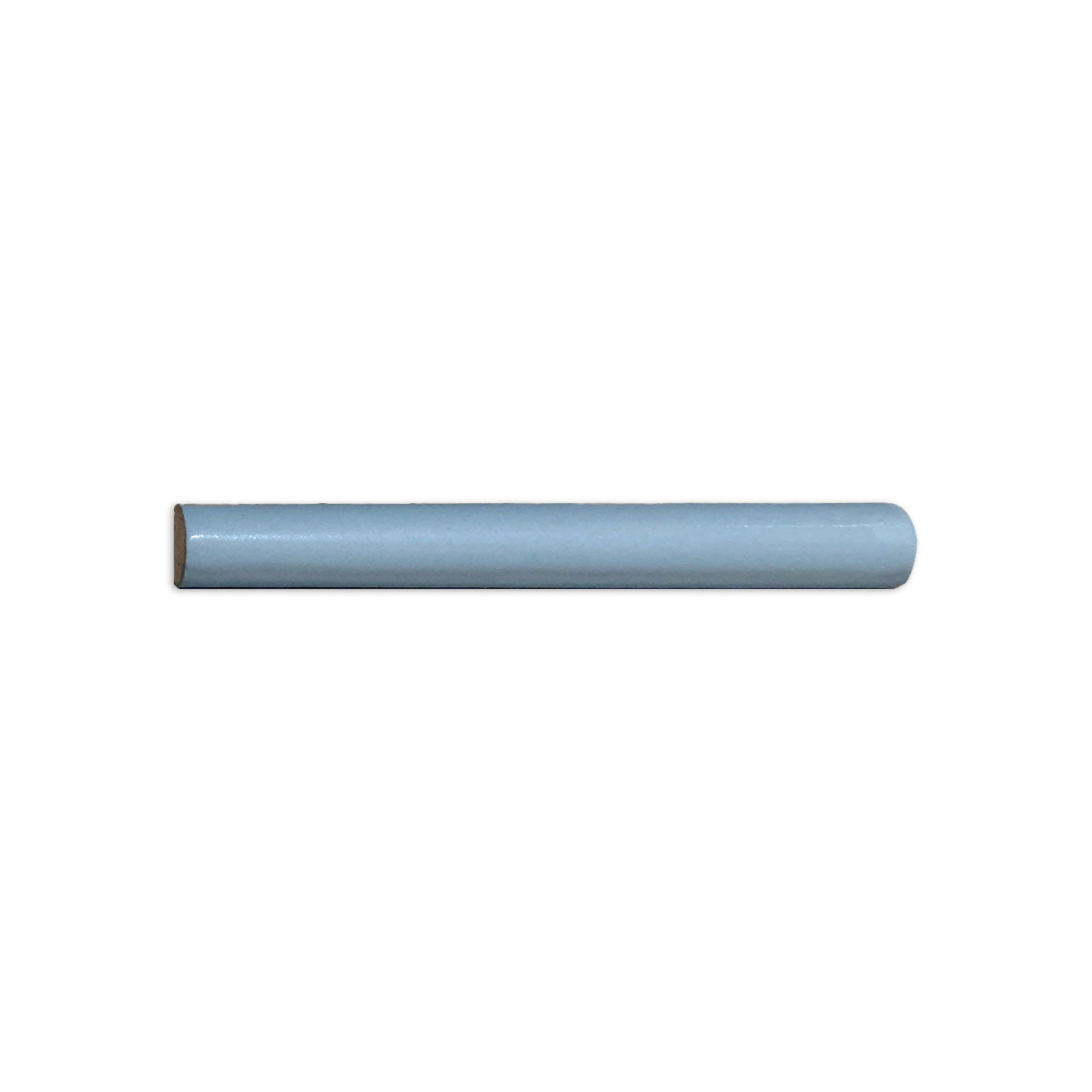 Light blue-gray Pencil Liner Tile by Clay Imports with a half-round profile, one end flat, the other rounded.