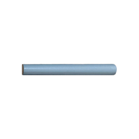 Light blue-gray Pencil Liner Tile by Clay Imports with a half-round profile, one end flat, the other rounded.