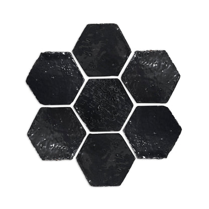 Glazed Hex Smooth Noir Black 4"