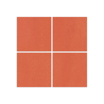 Four reddish-orange 4.25x4.25 inch square clay tiles by Clay Imports with subtle speckling, arranged in a grid.