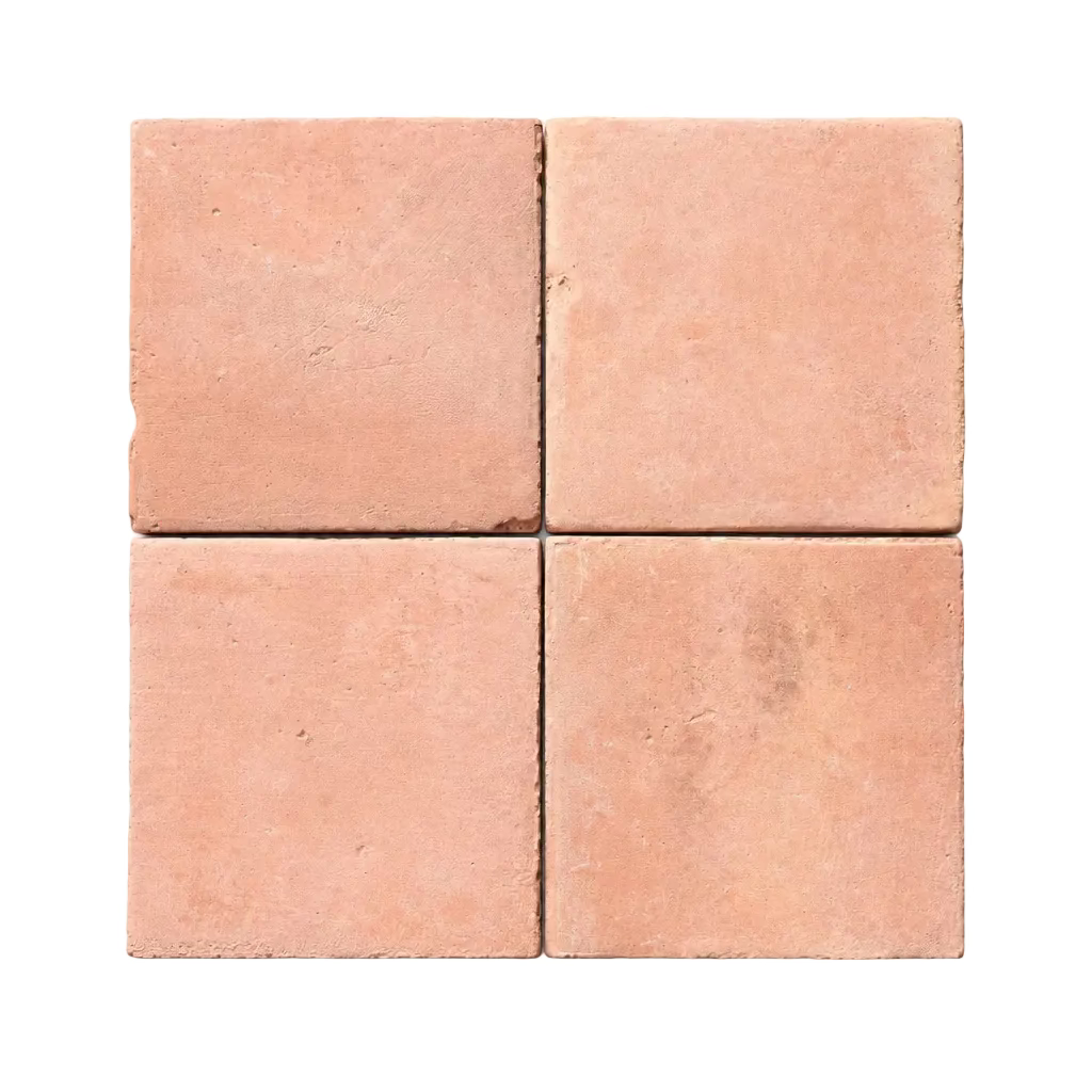 Four square terracotta tiles arranged in a grid display their rustic, textured surfaces against a clean white background.