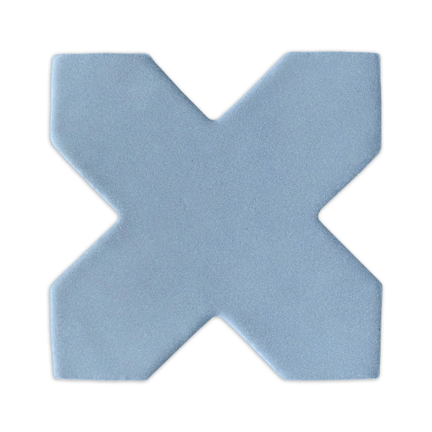 Pale blue clay Star & Cross tile from Clay Imports with a matte, textured finish and soft, rounded edges.