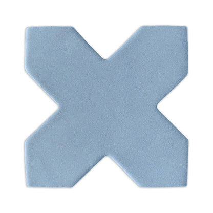 Pale blue clay Star & Cross tile from Clay Imports with a matte, textured finish and soft, rounded edges.