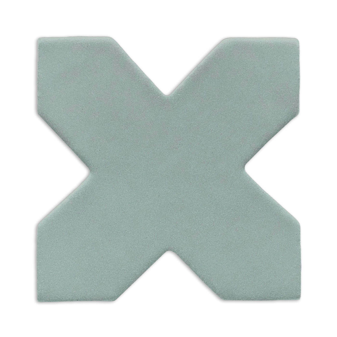 Light blue-green X-shaped tile by Clay Imports with a matte clay texture.
