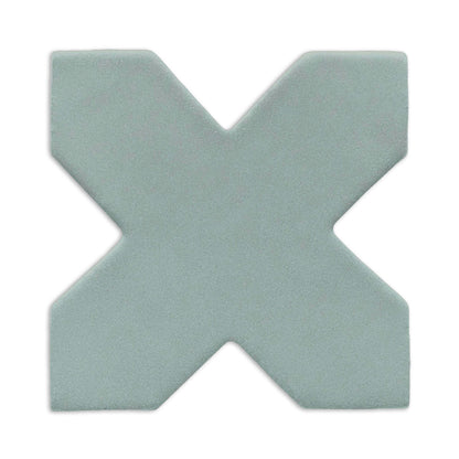 Light blue-green X-shaped tile by Clay Imports with a matte clay texture.