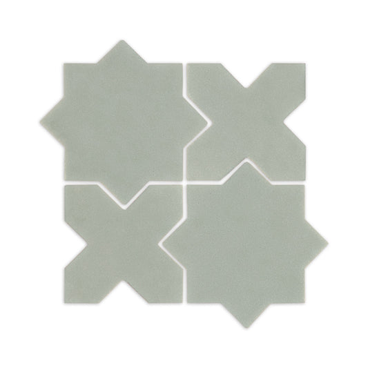 Agave Star & Cross clay tiles by Clay Imports, arranged in a geometric pattern on a white background.