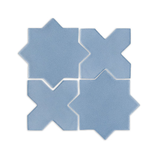 Blue Agate Star and Cross clay tiles by Clay Imports, arranged in a geometric square pattern.