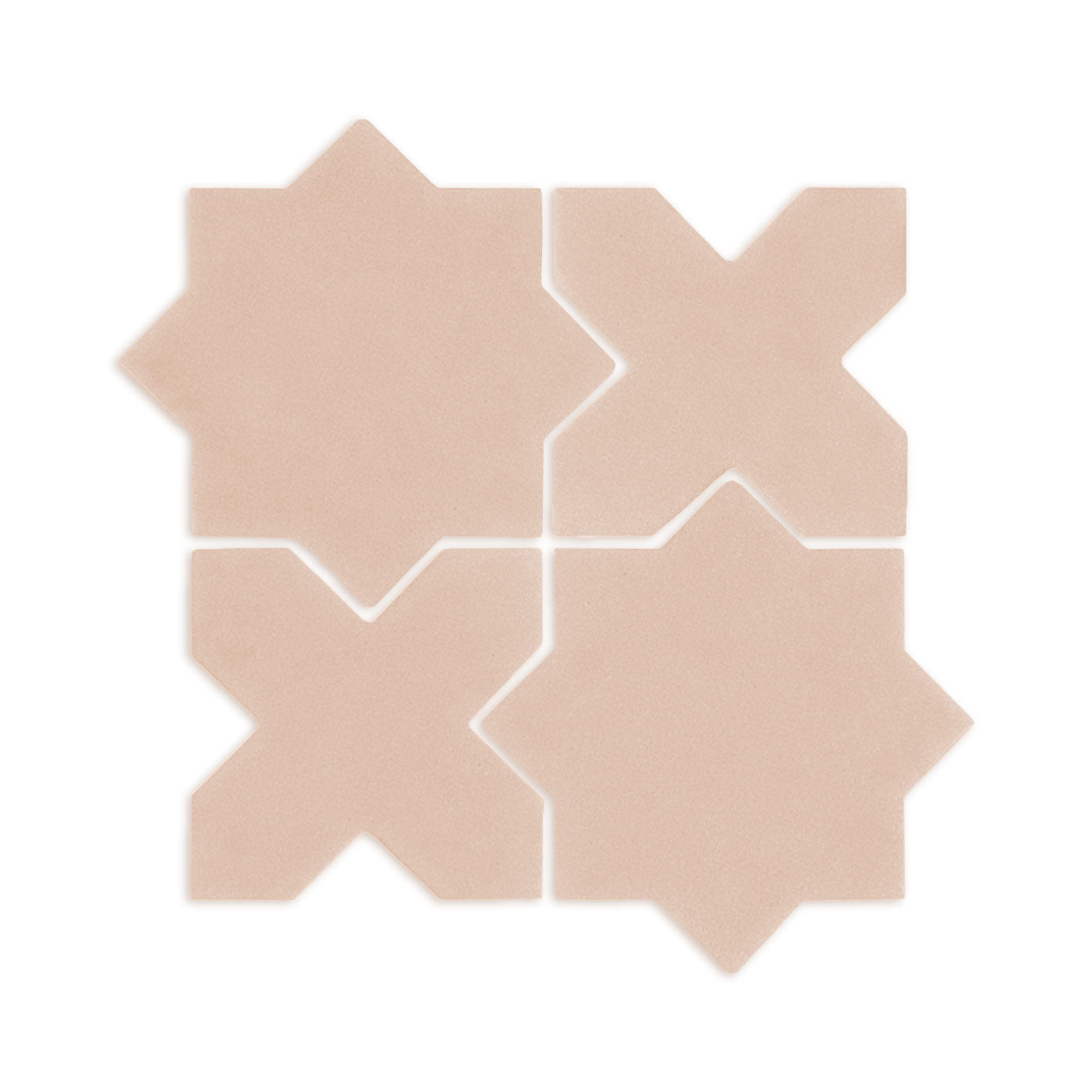 Star and cross shaped clay tiles in sand color by Clay Imports, arranged in a geometric pattern on a white background.