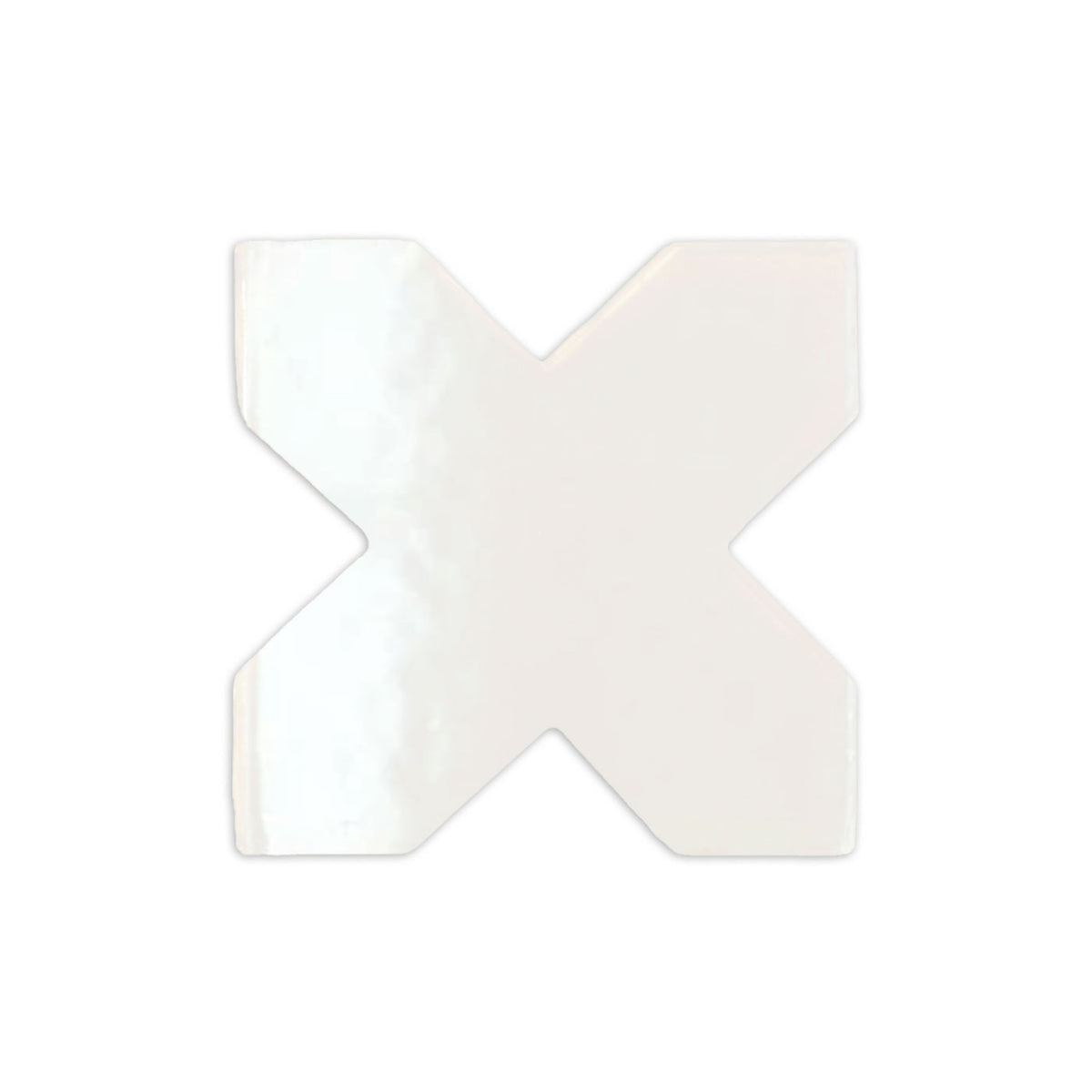 White cross-shaped solid tile by Clay Imports with a glossy finish and a soft shadow beneath.