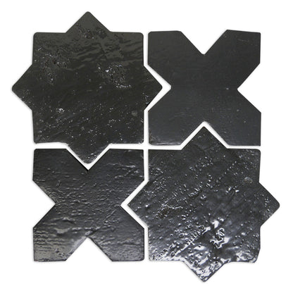 Glazed Antique Star & Cross Noir Black 5.5"