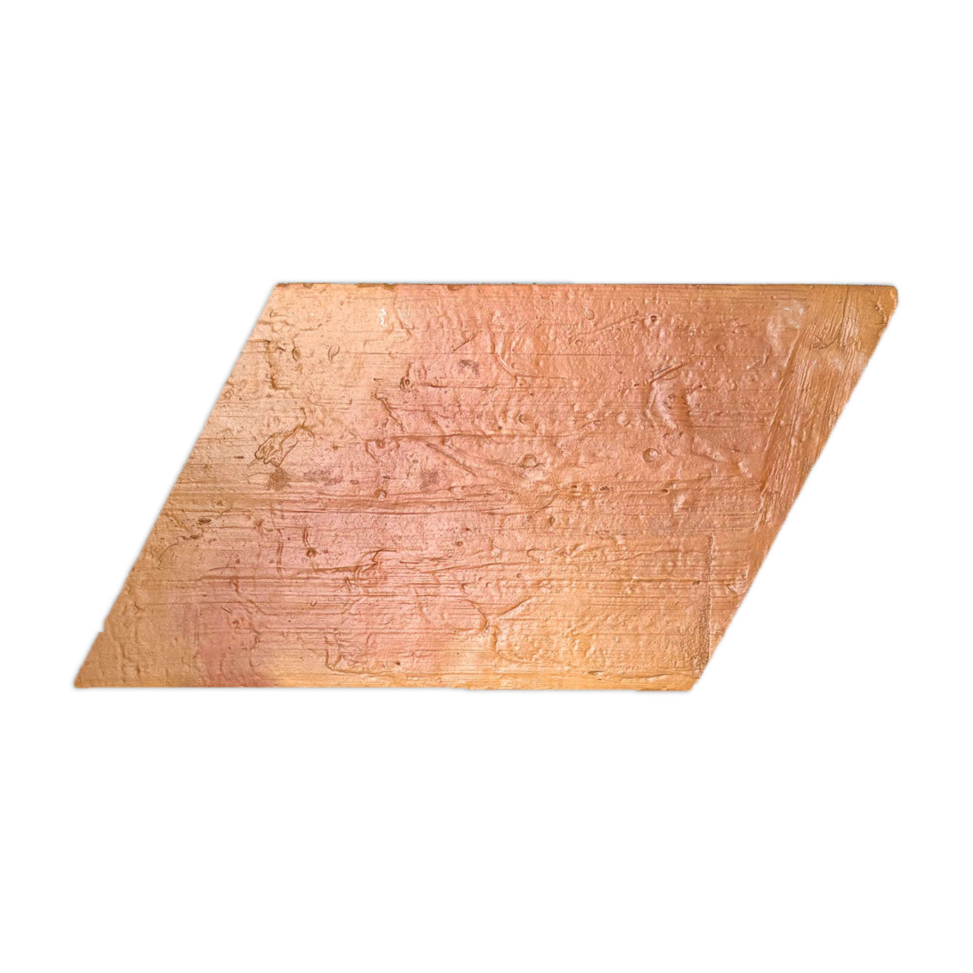 Terracotta parallelogram tile by Clay Imports with an antique satin finish and textured surface, angled right.