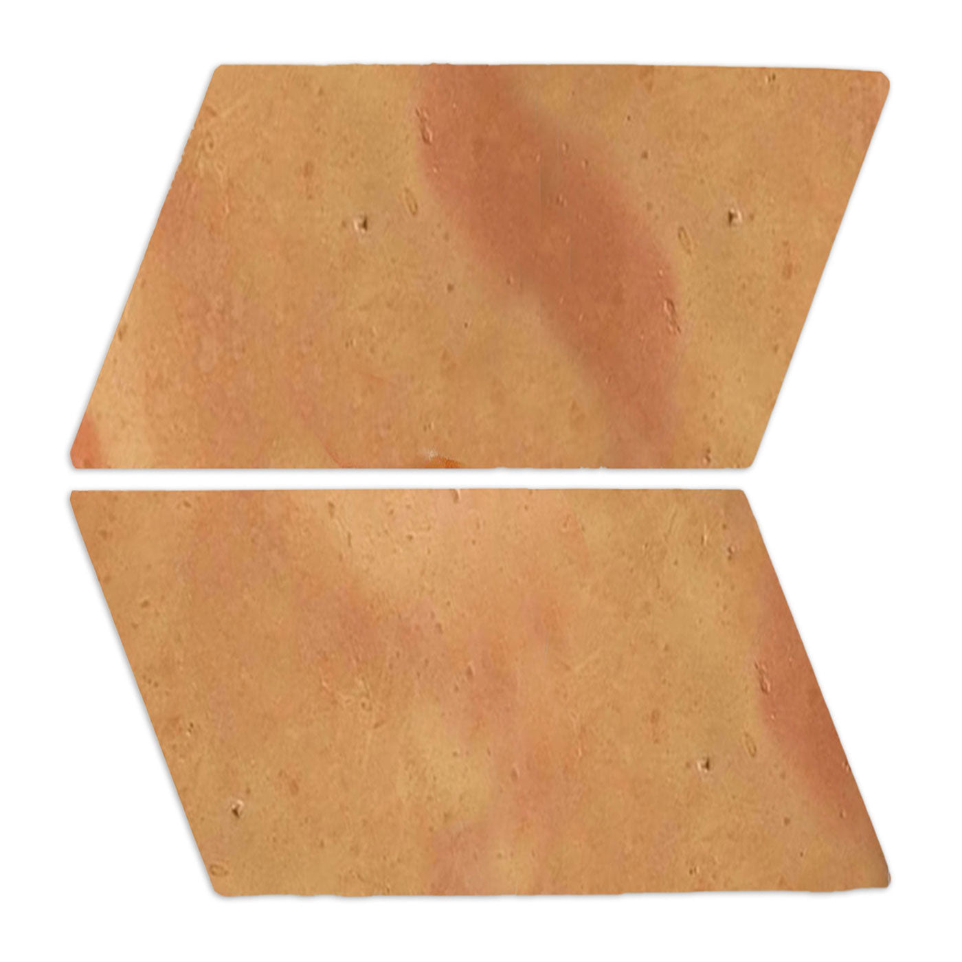 Warm reddish-orange terracotta parallelogram tile by Clay Imports with a smooth satin finish and subtle texture.