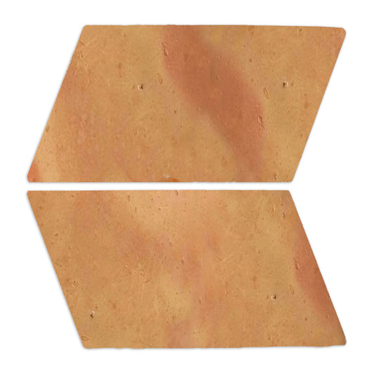 Warm reddish-orange terracotta parallelogram tile by Clay Imports with a smooth satin finish and subtle texture.