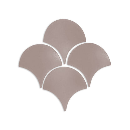 Five muted brown Abanico Boot clay tiles by Clay Imports, arranged in a decorative fan pattern.