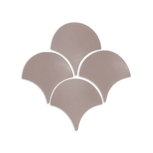 Five muted brown Abanico Boot clay tiles by Clay Imports, arranged in a decorative fan pattern.
