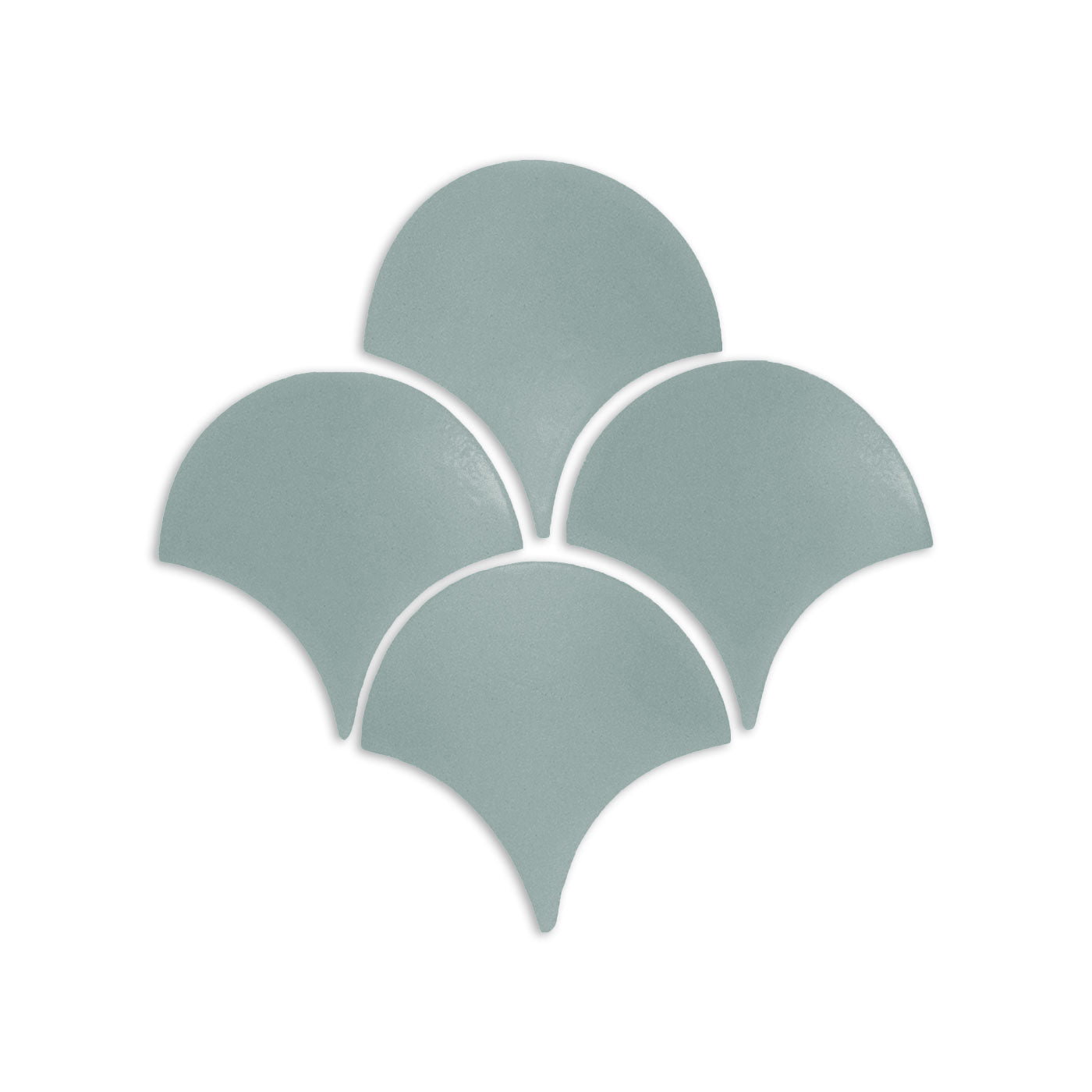 Sage green Abanico clay tiles by Clay Imports arranged in a fan pattern.