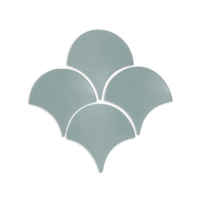 Sage green Abanico clay tiles by Clay Imports arranged in a fan pattern.