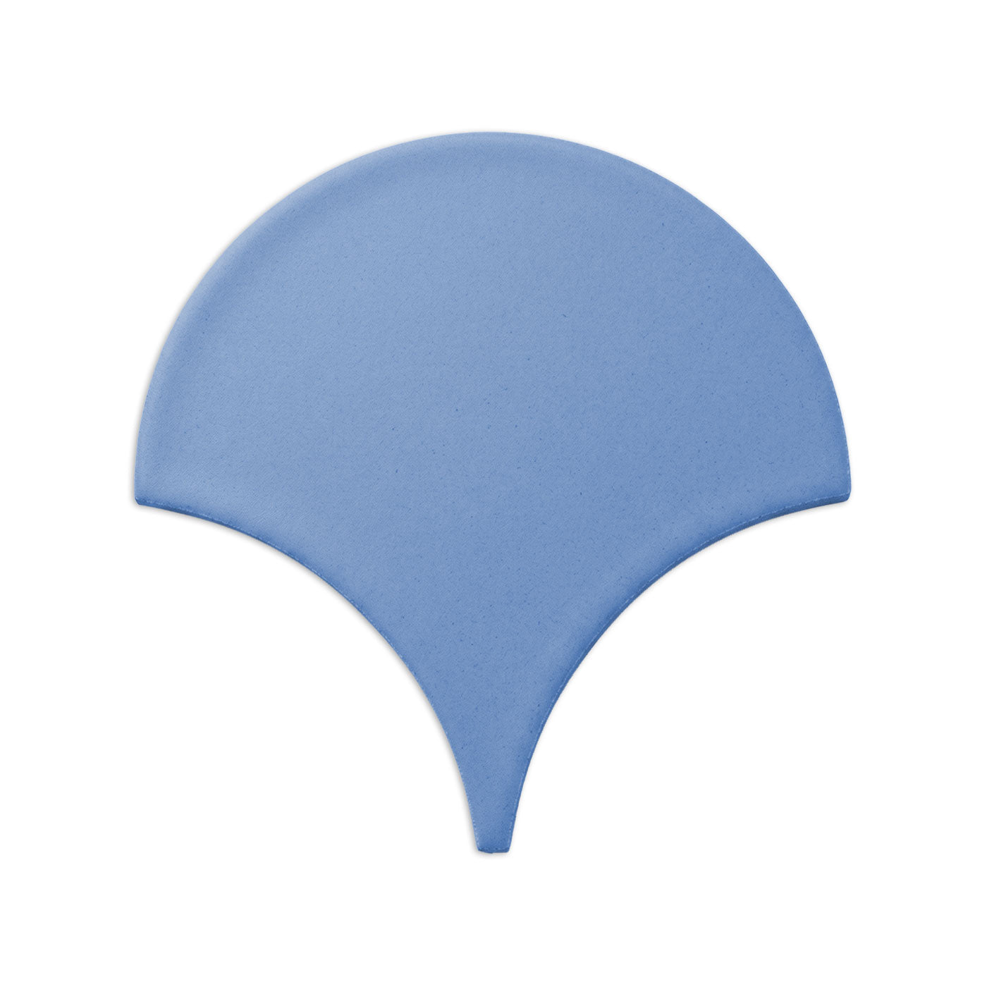 Denim blue Abanico clay tile by Clay Imports, with a curved top edge and pointed base.