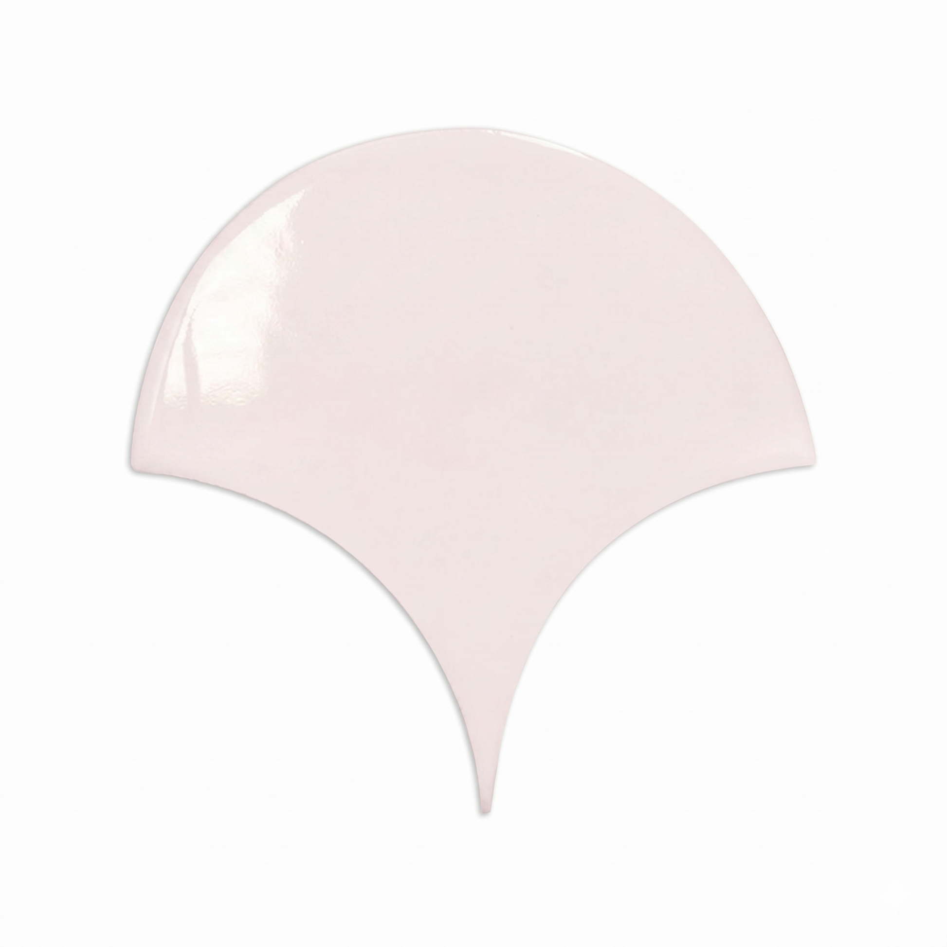 Pale pink fan-shaped clay tile by Clay Imports with a glossy finish and pointed bottom.