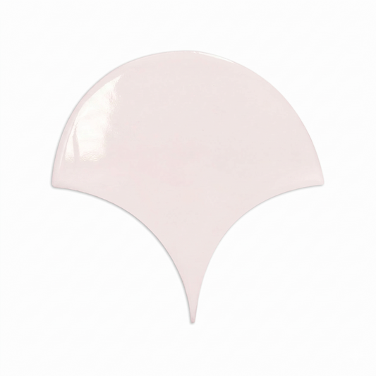 Pale pink fan-shaped clay tile by Clay Imports with a glossy finish and pointed bottom.