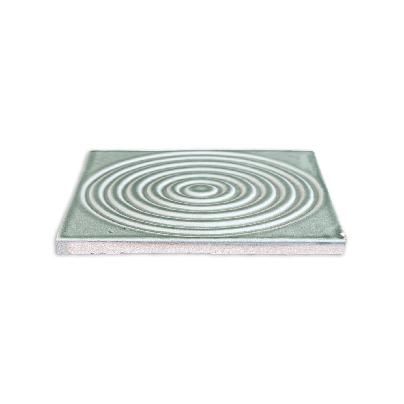 Aurora Arctic Gloss 6x6 tile by Clay Imports, with raised concentric circles and a visible side edge.