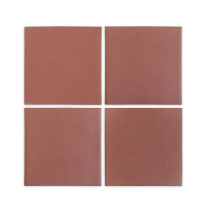 Four reddish-brown 6x6 square clay tiles by Clay Imports, arranged in a grid with subtle texture.